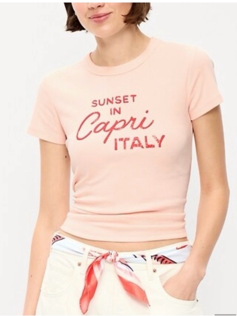 Old Navy Pale Pink 'Sunset in Capri Italy' Short Sleeve Crop Tee